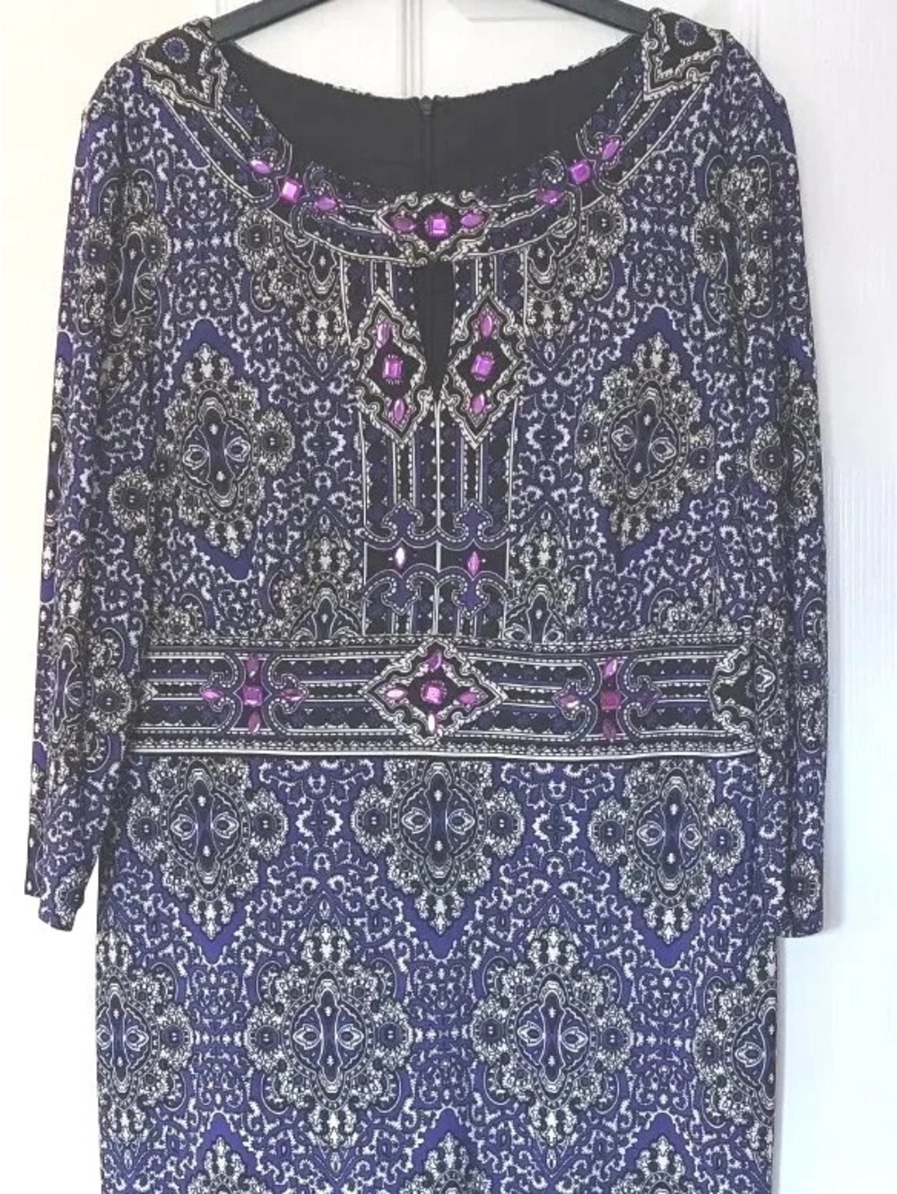 Muse Purple Paisley Long-Sleeve Midi Dress with Pink Accents